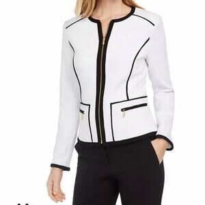 NEW Calvin Klein Zip-Front Piped Piqué Jacket Size 6